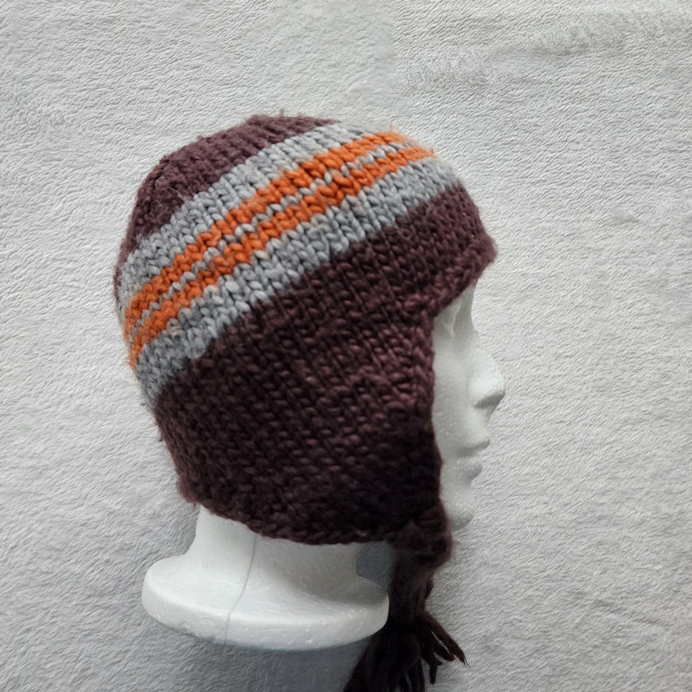Bula Earflap Beanie Hat Brown Knit Winter Wool Blend Adult Medium Earthy Hippie